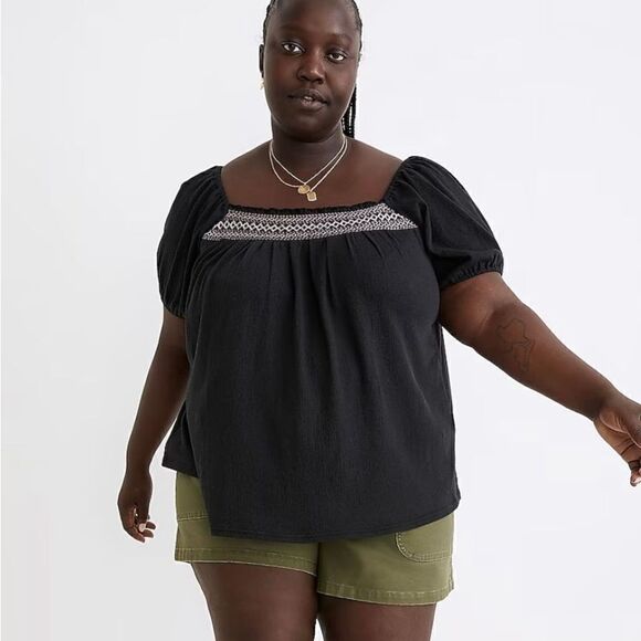 NWT Madewell Seahorse Embroidery Top 3X Plus Blue Zig Zag Embroidered Square Top - Picture 15 of 16